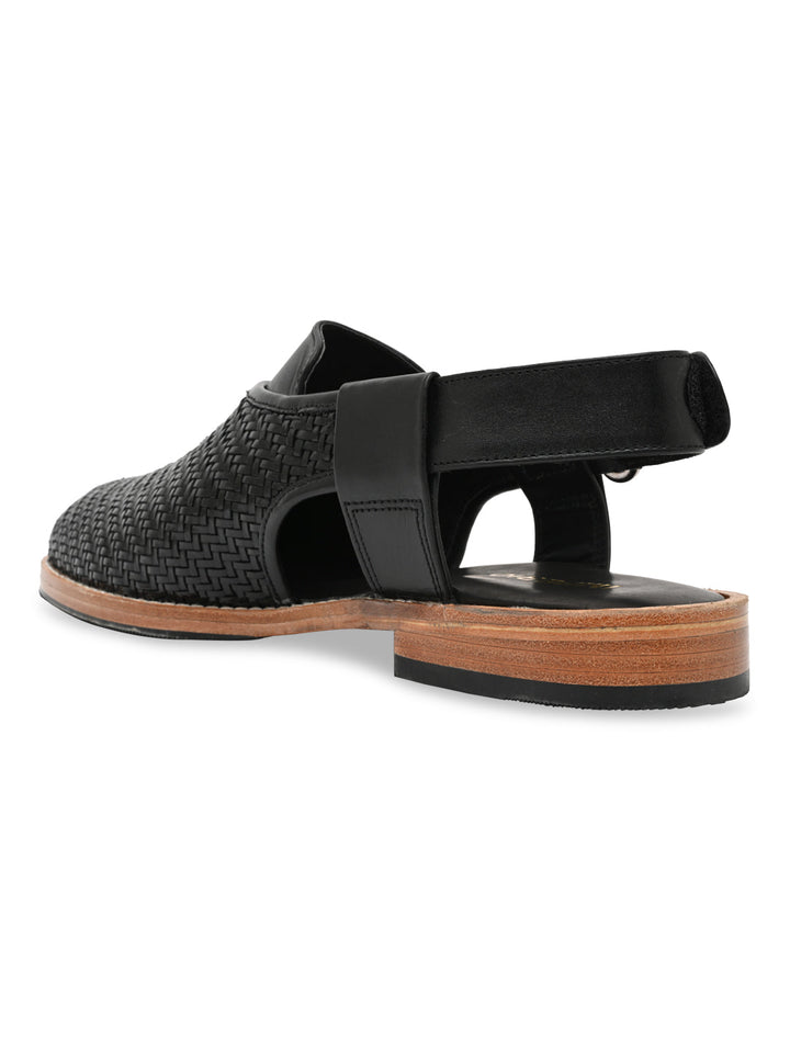 Imperio By Regal Black Mens Formal Woven Leather Slip On Sandals