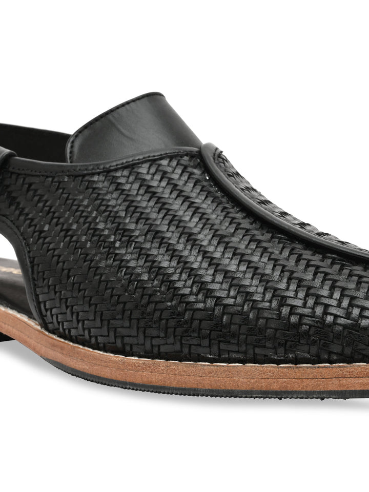 Imperio By Regal Black Mens Formal Woven Leather Slip On Sandals