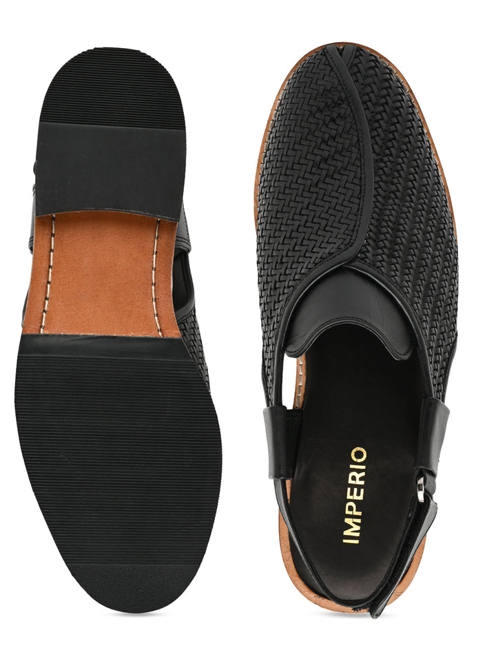 Imperio By Regal Black Mens Formal Woven Leather Slip On Sandals