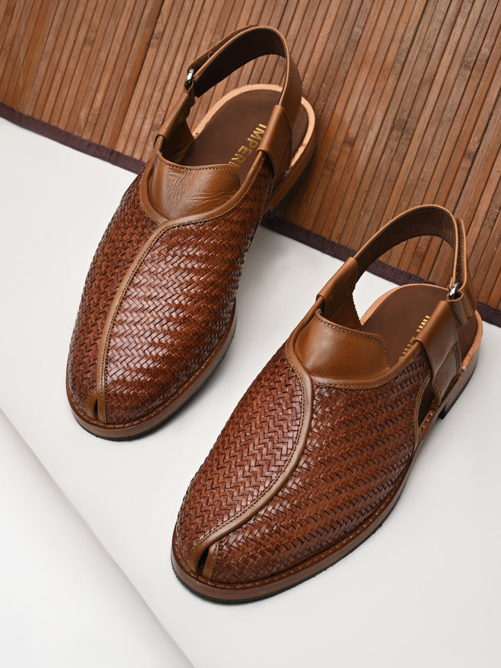 Imperio By Regal Tan Mens Formal Woven Leather Slip On Sandals