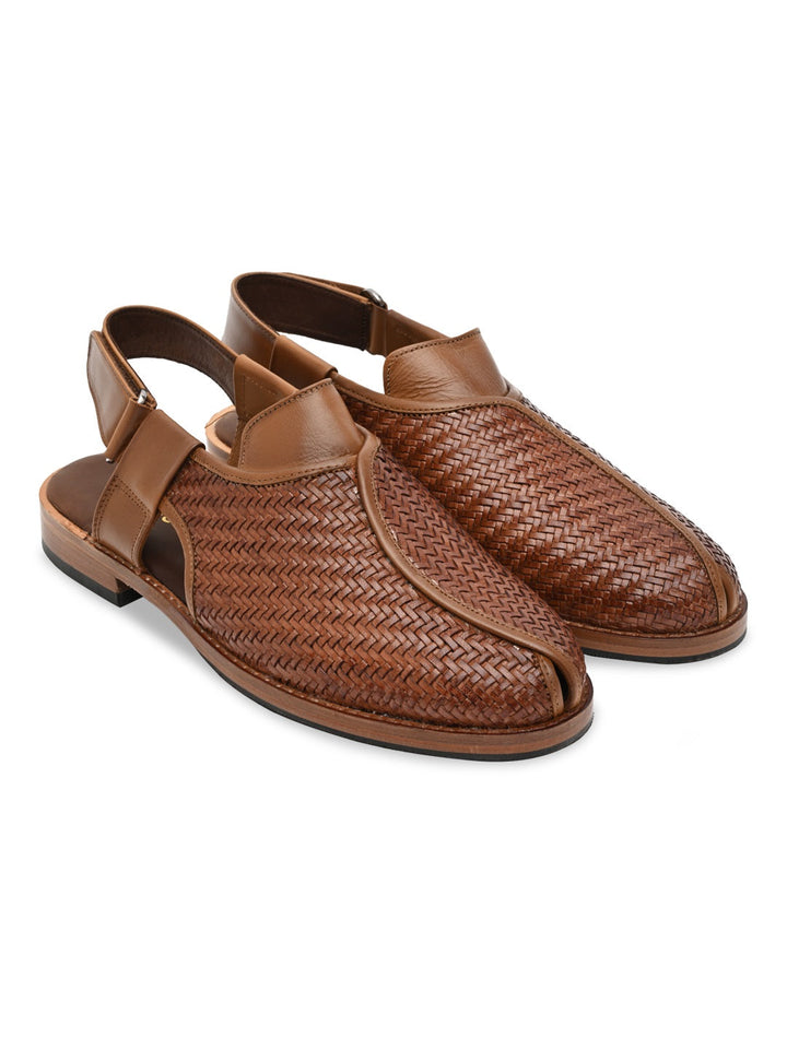 Imperio By Regal Tan Mens Formal Woven Leather Slip On Sandals
