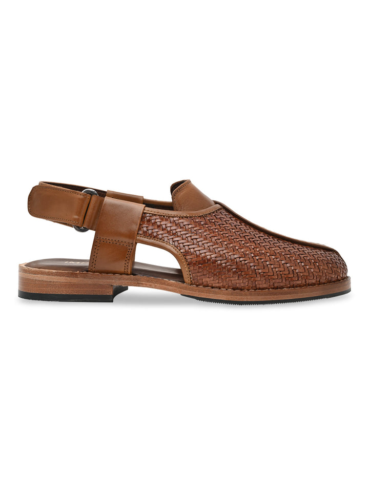 Imperio By Regal Tan Mens Formal Woven Leather Slip On Sandals