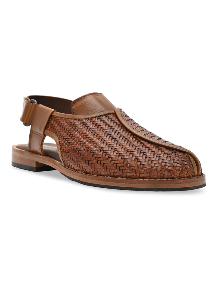 Imperio By Regal Tan Mens Formal Woven Leather Slip On Sandals