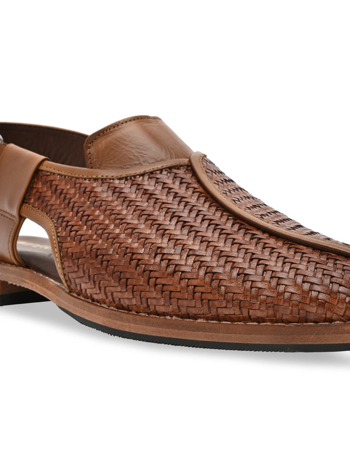 Imperio By Regal Tan Mens Formal Woven Leather Slip On Sandals