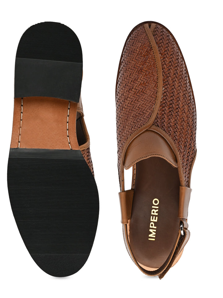 Imperio By Regal Tan Mens Formal Woven Leather Slip On Sandals