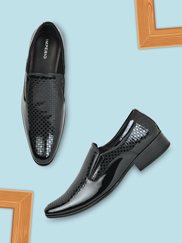 Imperio By Regal Black Men Textured Leather Formal Slip Ons