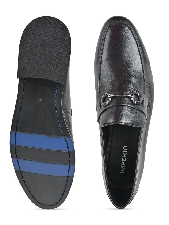 Imperio By Regal Black Men Buckled Leather Slip Ons