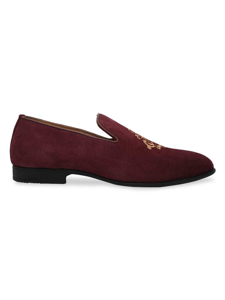 Imperio By Regal Burgundy Mens Formal Embroidered Suede Slip Ons