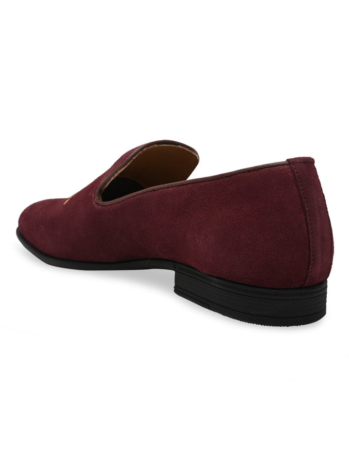 Imperio By Regal Burgundy Mens Formal Embroidered Suede Slip Ons