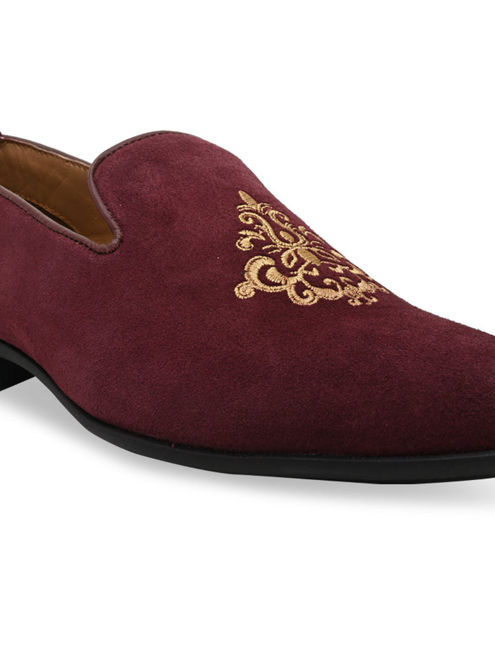 Imperio By Regal Burgundy Mens Formal Embroidered Suede Slip Ons
