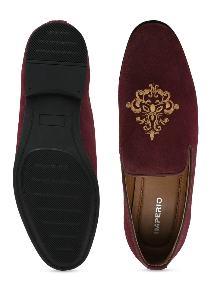 Imperio By Regal Burgundy Mens Formal Embroidered Suede Slip Ons