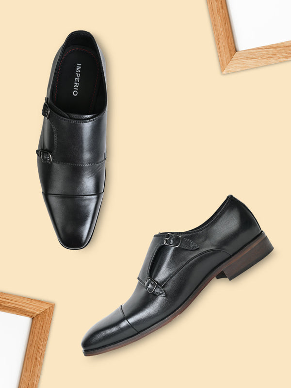 Imperio By Regal Black Men Leather Formal Double Monks