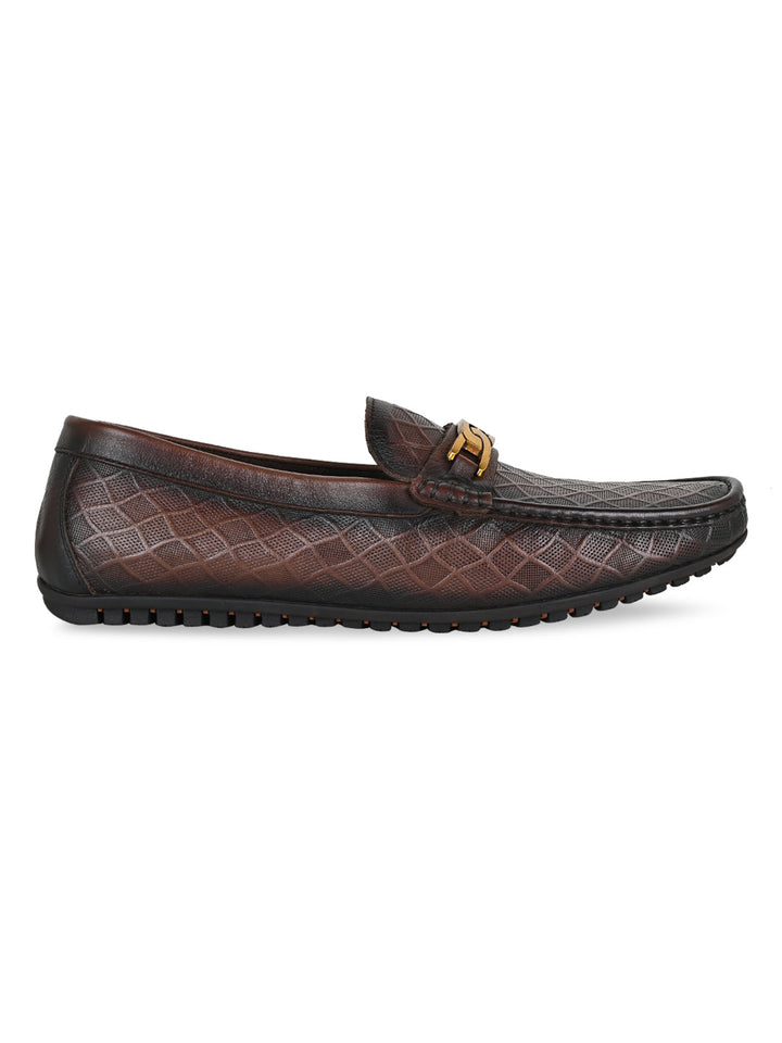 Imperio By Regal Coffee Men Textured Leather Buckled Loafers
