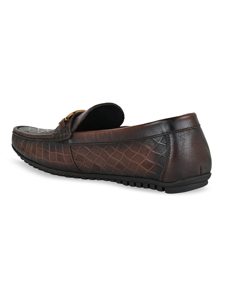 Imperio By Regal Coffee Men Textured Leather Buckled Loafers