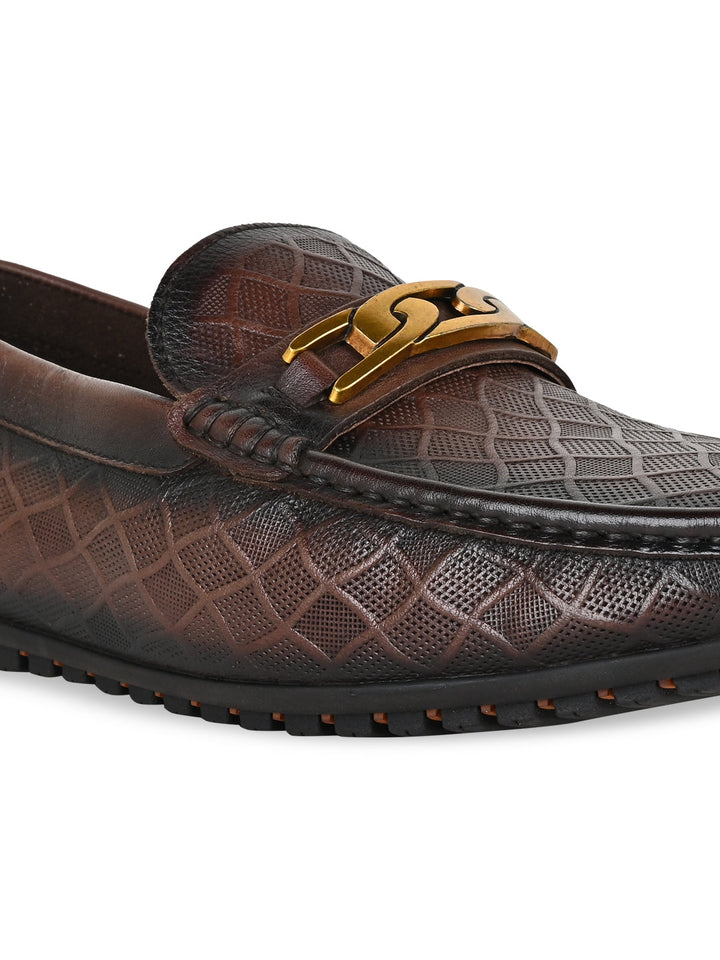 Imperio By Regal Coffee Men Textured Leather Buckled Loafers