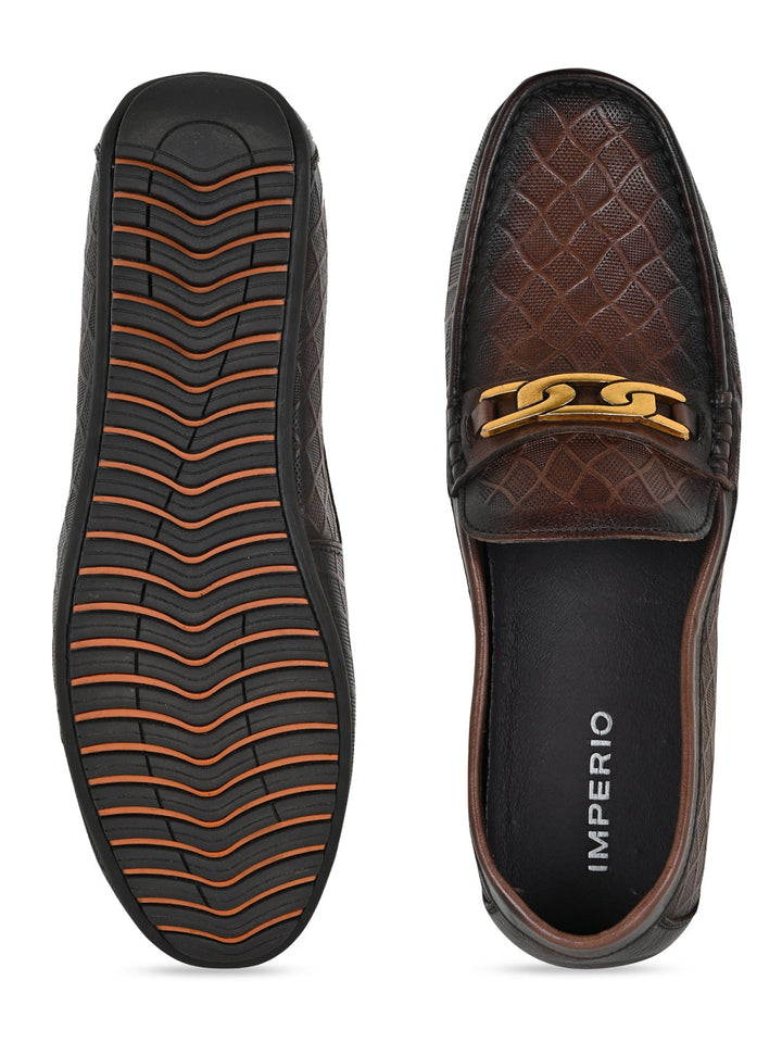 Imperio By Regal Coffee Men Textured Leather Buckled Loafers