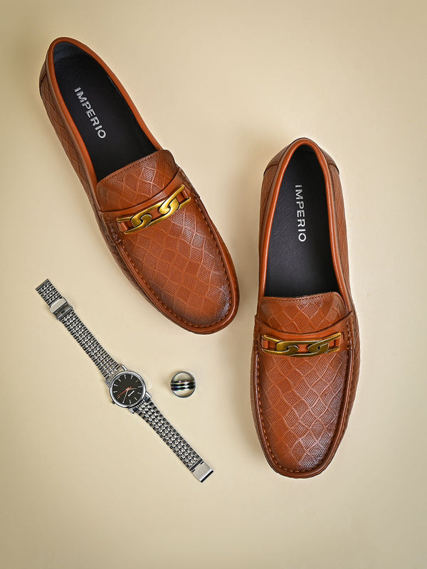 Imperio By Regal Tan Men Textured Leather Buckled Loafers