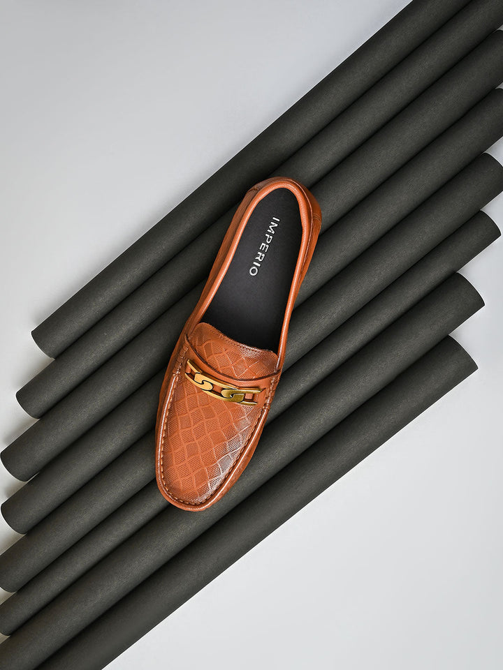 Imperio By Regal Tan Men Textured Leather Buckled Loafers