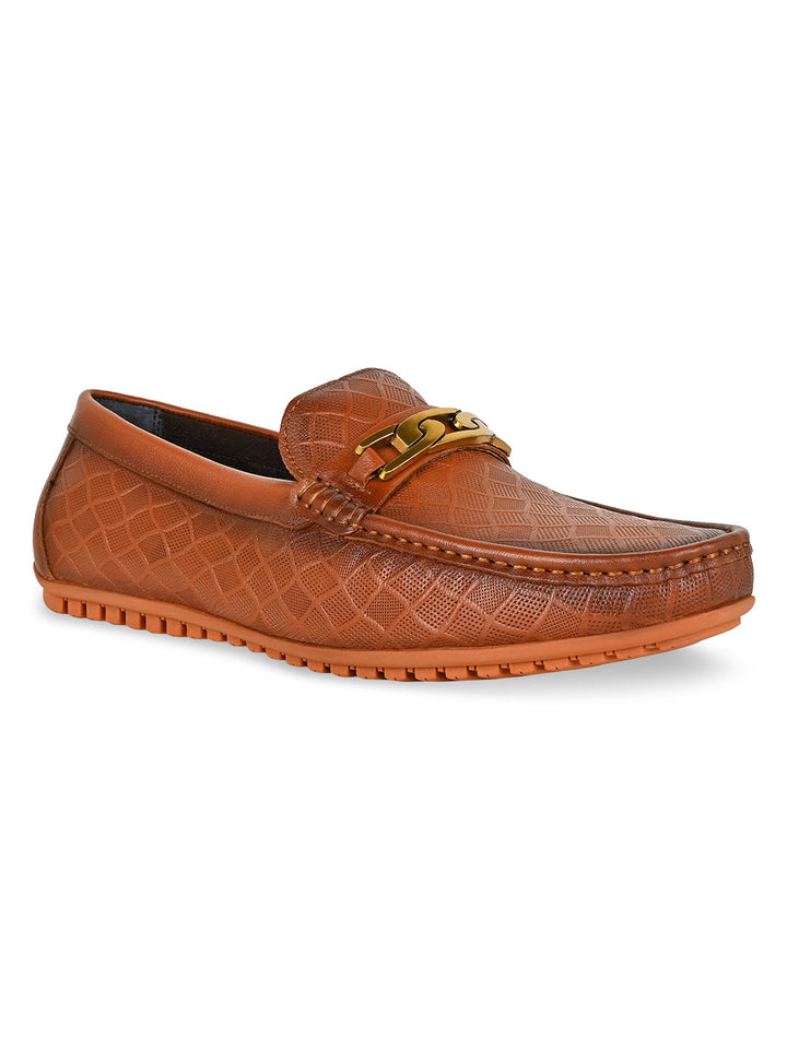 Imperio By Regal Tan Men Textured Leather Buckled Loafers