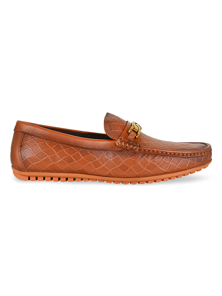 Imperio By Regal Tan Men Textured Leather Buckled Loafers