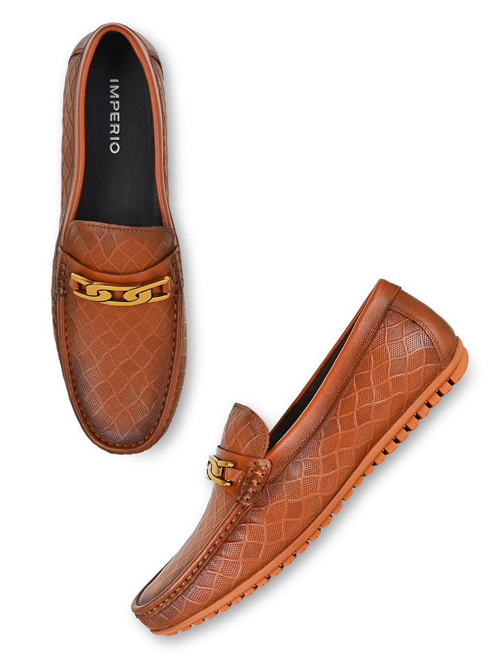Imperio By Regal Tan Men Textured Leather Buckled Loafers