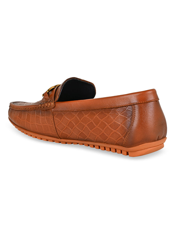 Imperio By Regal Tan Men Textured Leather Buckled Loafers