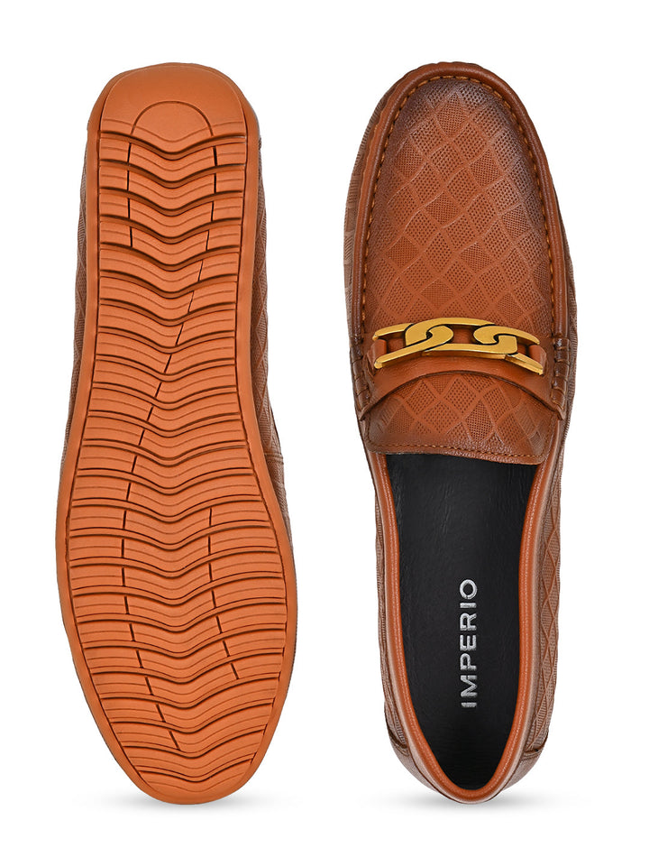 Imperio By Regal Tan Men Textured Leather Buckled Loafers