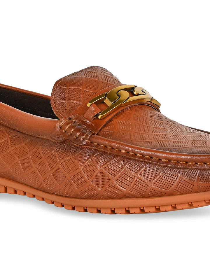 Imperio By Regal Tan Men Textured Leather Buckled Loafers