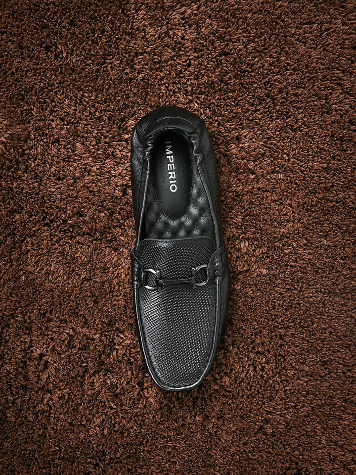 Imperio By Regal Black Men Leather Comfort Loafers