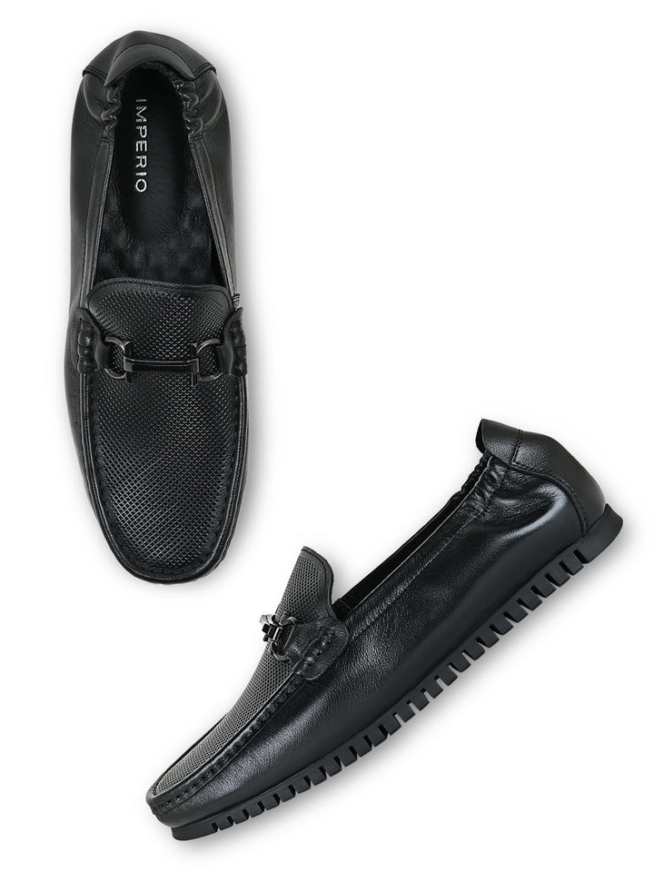 Imperio By Regal Black Men Leather Comfort Loafers