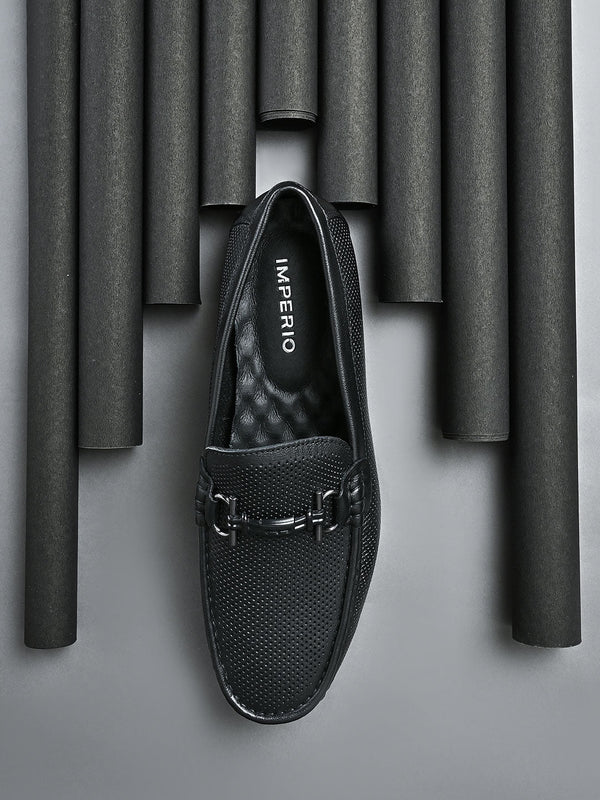 Imperio By Regal Black Men Textured Leather Buckled Loafers