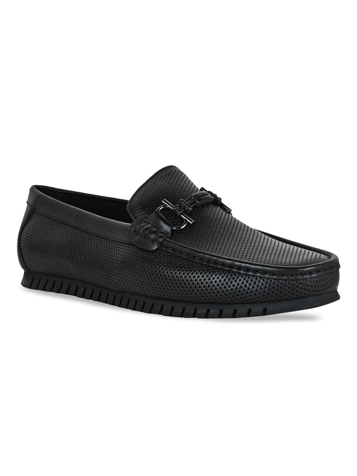 Imperio By Regal Black Men Textured Leather Buckled Loafers