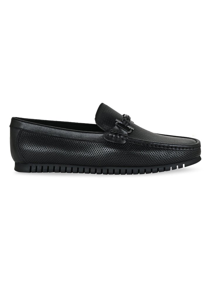 Imperio By Regal Black Men Textured Leather Buckled Loafers
