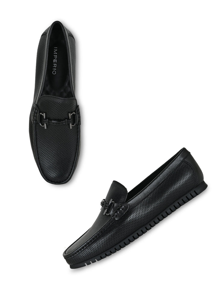Imperio By Regal Black Men Textured Leather Buckled Loafers