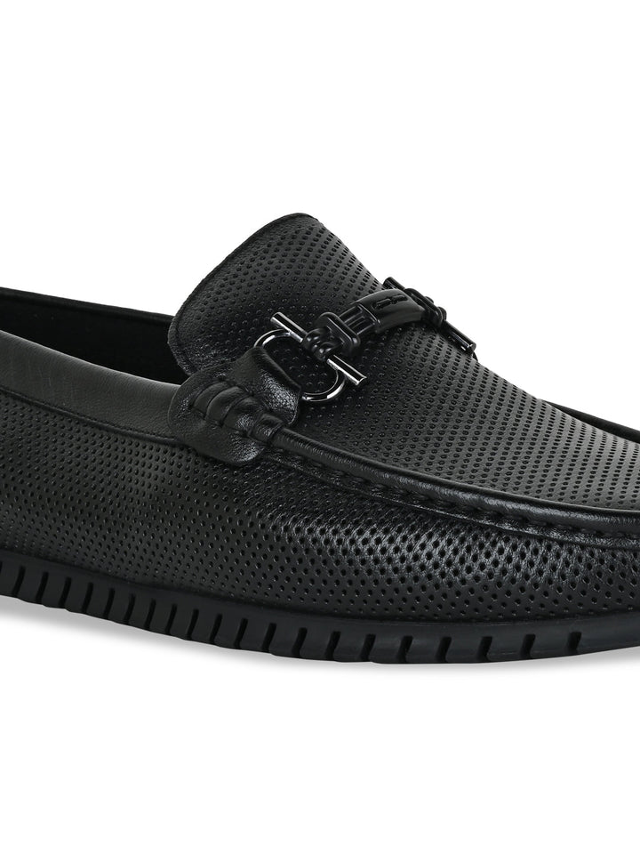 Imperio By Regal Black Men Textured Leather Buckled Loafers
