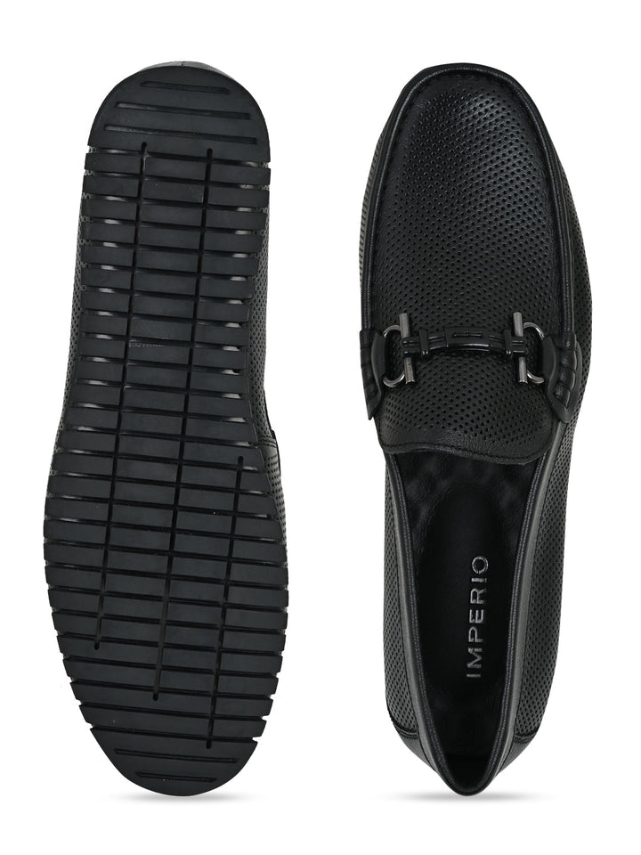 Imperio By Regal Black Men Textured Leather Buckled Loafers