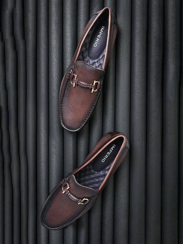 Imperio By Regal Coffee Men Textured Leather Buckled Loafers