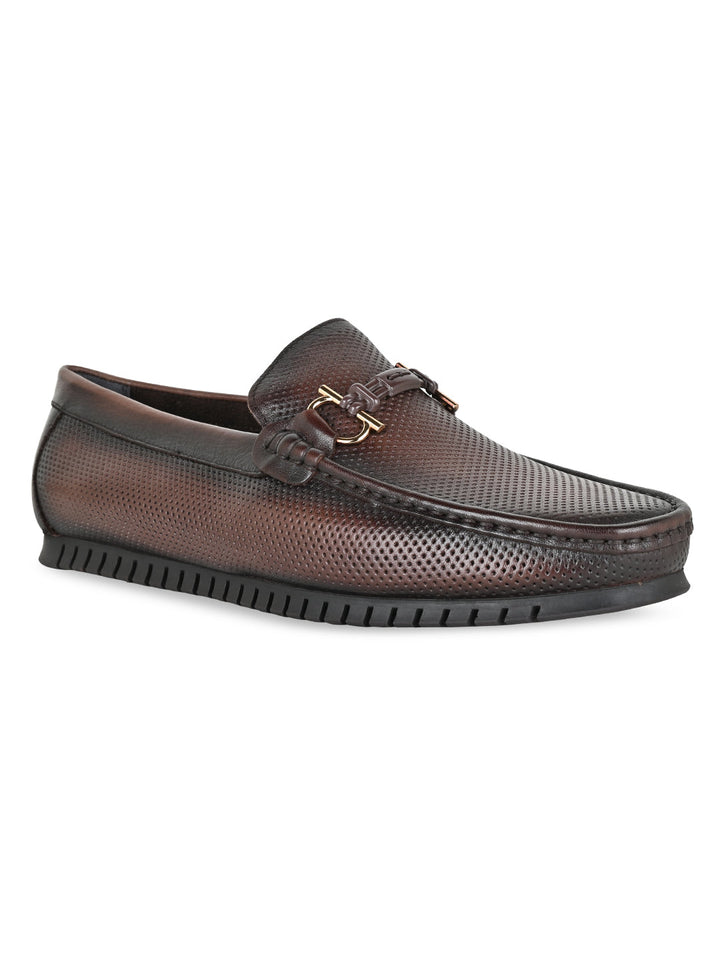 Imperio By Regal Coffee Men Textured Leather Buckled Loafers