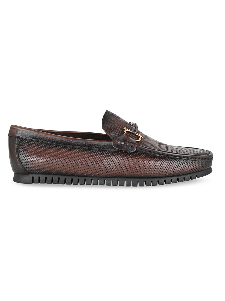 Imperio By Regal Coffee Men Textured Leather Buckled Loafers