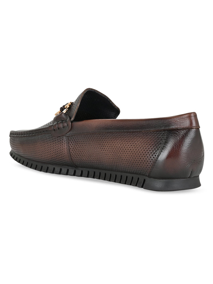 Imperio By Regal Coffee Men Textured Leather Buckled Loafers