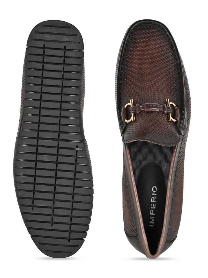 Imperio By Regal Coffee Men Textured Leather Buckled Loafers