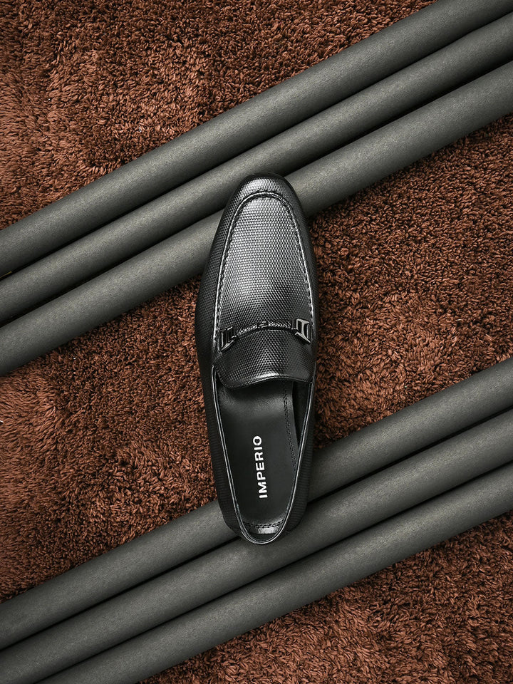 Imperio By Regal Black Men Textured Leather Buckled Slip Ons