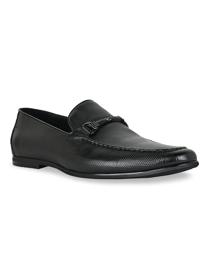 Imperio By Regal Black Men Textured Leather Buckled Slip Ons