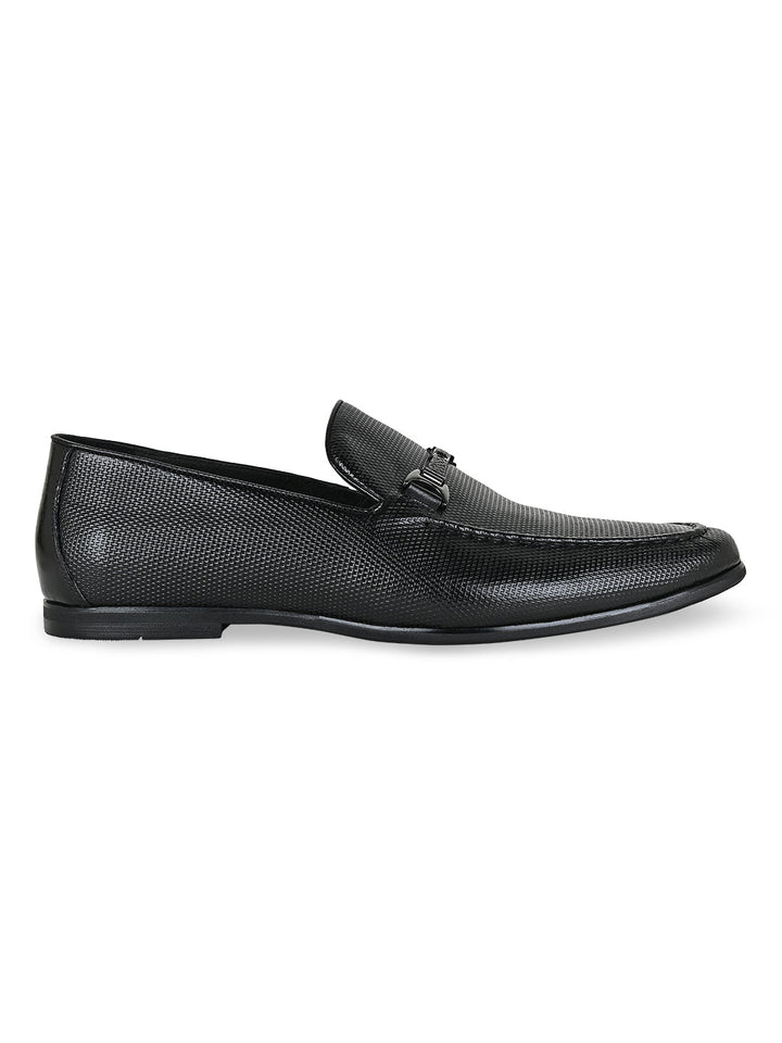 Imperio By Regal Black Men Textured Leather Buckled Slip Ons