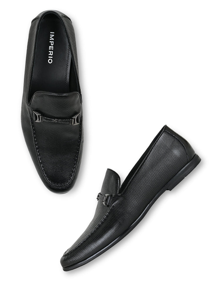 Imperio By Regal Black Men Textured Leather Buckled Slip Ons