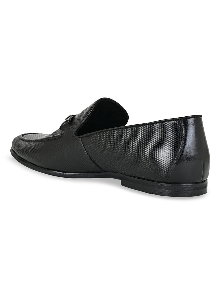 Imperio By Regal Black Men Textured Leather Buckled Slip Ons