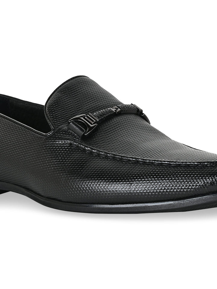 Imperio By Regal Black Men Textured Leather Buckled Slip Ons