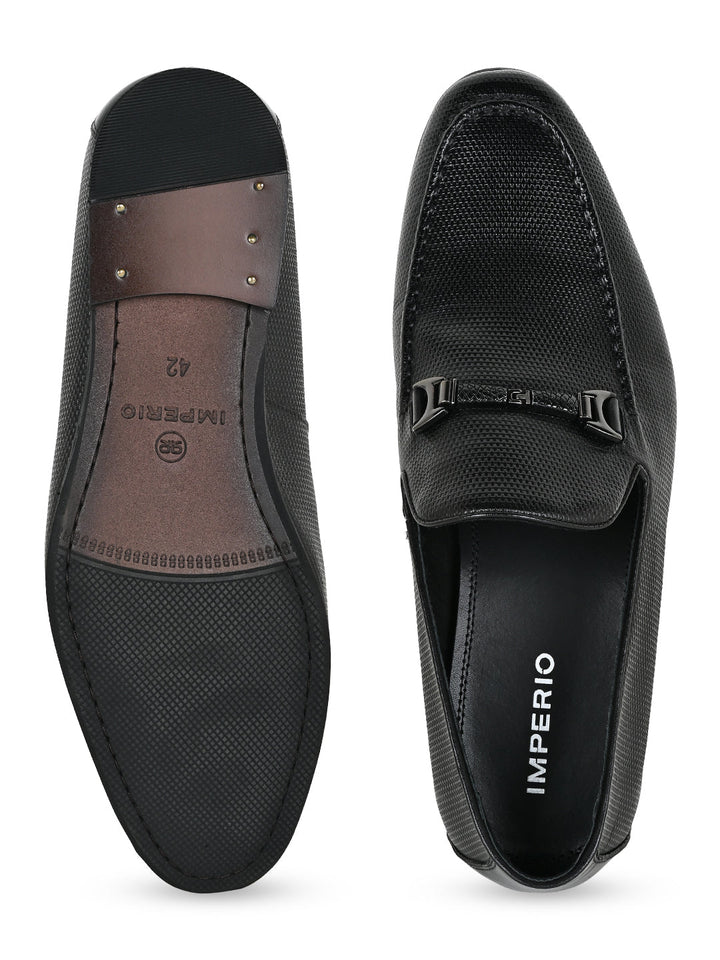 Imperio By Regal Black Men Textured Leather Buckled Slip Ons