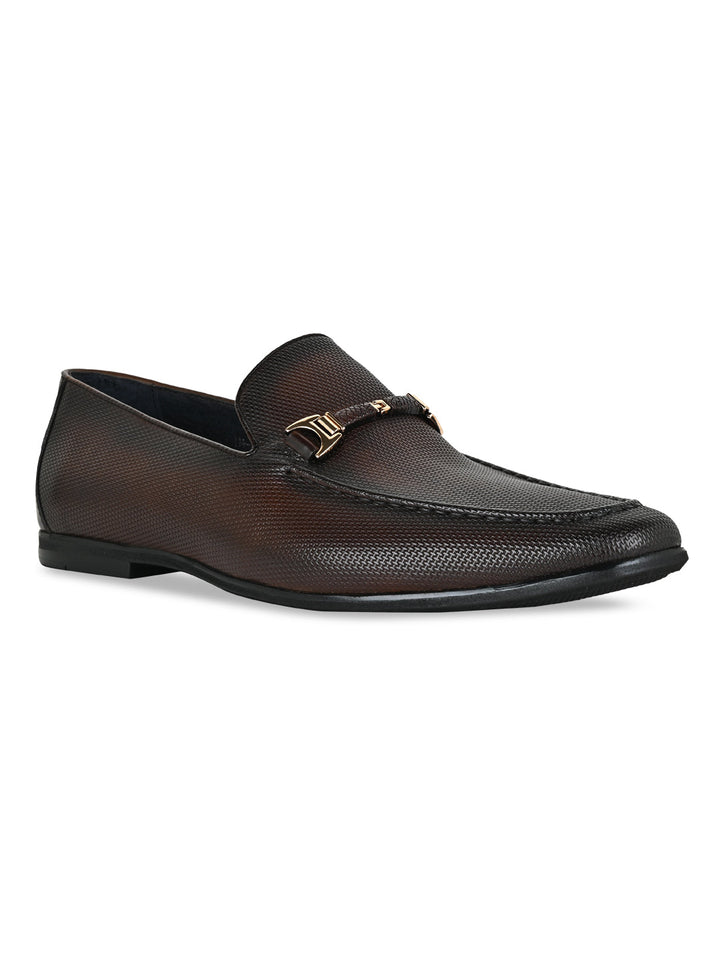Imperio By Regal Brown Men Textured Leather Buckled Slip Ons