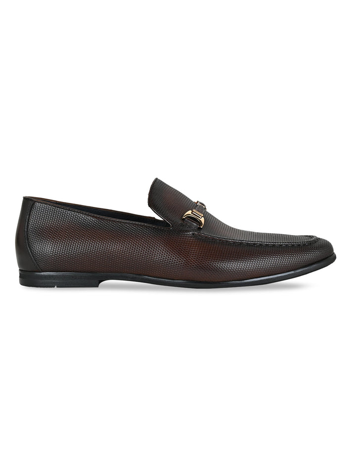 Imperio By Regal Brown Men Textured Leather Buckled Slip Ons